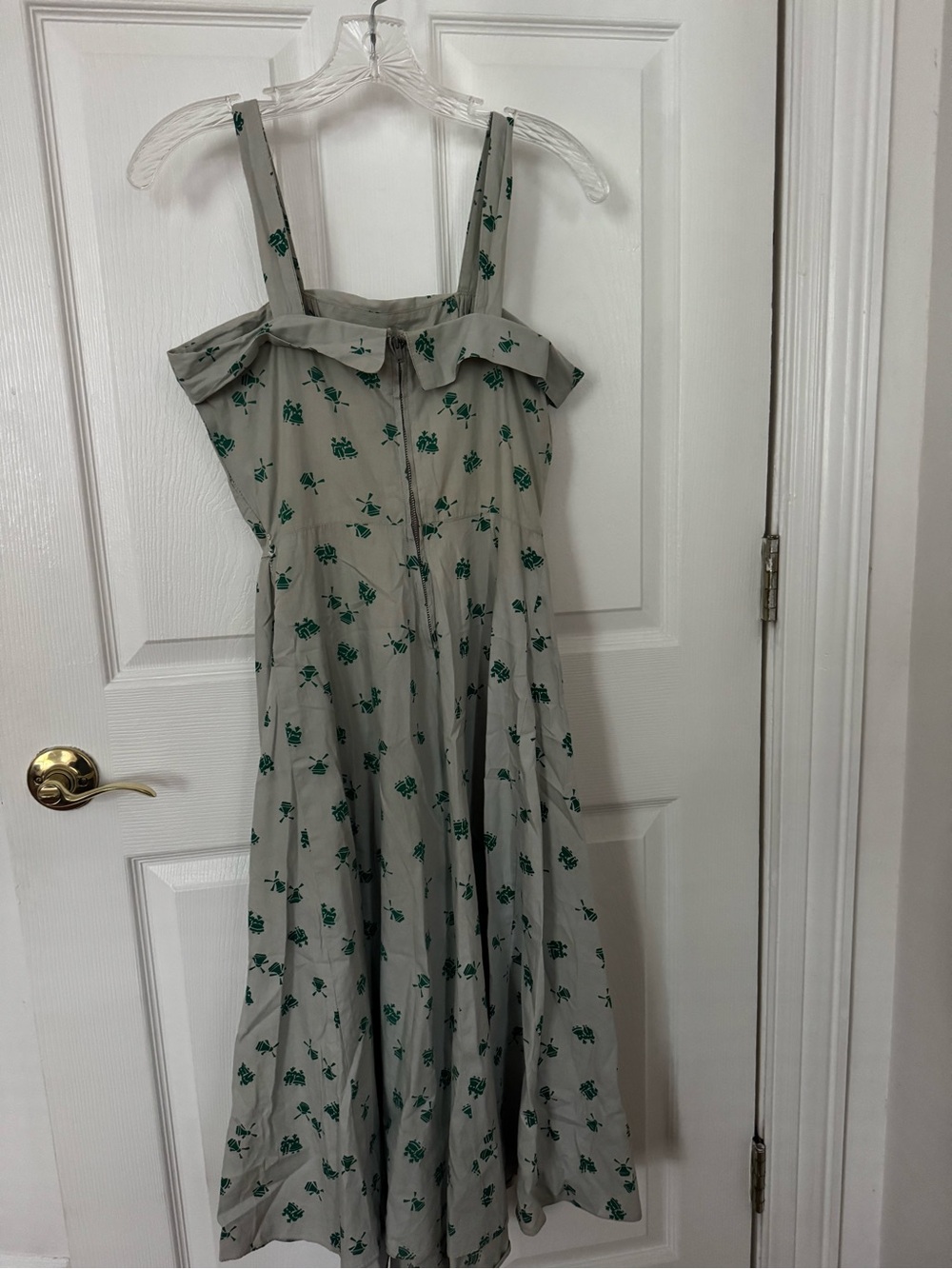 Vintage Sundress and cap sleeve peter pan collar shirt  Gray with Green Print - Picture 2 of 4